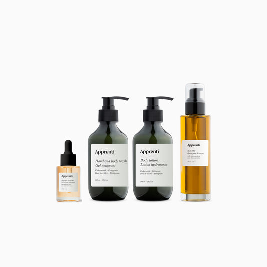 Les Essentiels Bois de cèdre - Gel, bêta-carotène, sérum hydratant et lotion