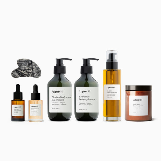 Bois de cèdre Premium - Gel, Elixir, Sérum, Bêta-Carotène, Beurre corporel, Lotion, Gua Sha